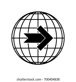 Right arrow icon. Vector. Black icon on black globe at white background. Isolated.