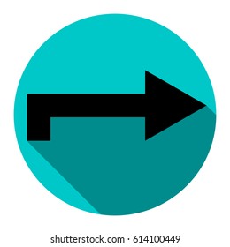 Right arrow icon. Vector. Flat black icon with flat shadow on royal yellow circle with white background. Isolated.