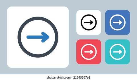 Icono de flecha derecha - ilustración vectorial. Flecha, Adelante, Siguiente, Derecha, Dirección, Círculo, Mover, Ui, línea, contorno, plano, iconos.