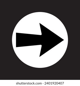 Right arrow icon vector. Next logo design. Move forward vector icon illustration in circle isolated on black background	