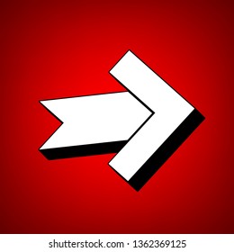 Right arrow icon. Vector. Perspective view of white icon with black outline at reddish background.