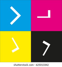 Right arrow icon. Vector. White icon with isometric projections on cyan, magenta, yellow and black backgrounds.