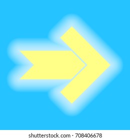 Right arrow icon. Vector. Yellow sunny shining icon on sky blue background.