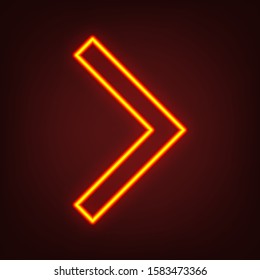 Right arrow icon. Yellow, orange, red neon icon at dark reddish background. Illumination. Illustration.