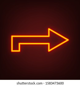 Right arrow icon. Yellow, orange, red neon icon at dark reddish background. Illumination. Illustration.