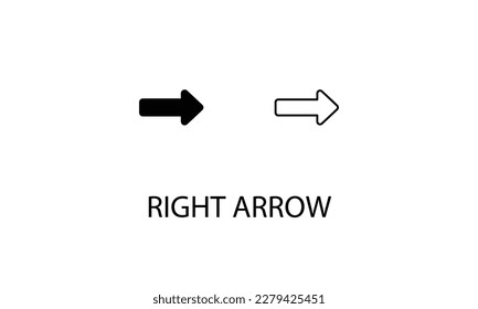 Right arrow icons with 2 styles outline icon, glyph icon, vector stock.