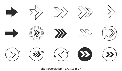 Right arrow icons set various black pointer styles including solid outline dotted and circle shapes