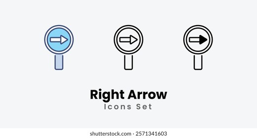Right Arrow Icons thin line and glyph vector icon stock illustration