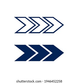 Iconos de flecha derecha con tres formas triangulares. Iconos siguientes o Continuar en estilo plano aislados en fondo blanco. Ilustración de icono del vector de diseño