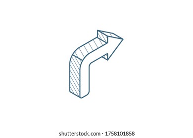 right arrow isometric icon. 3d vector illustration. Isolated line art technical drawing. Editable stroke