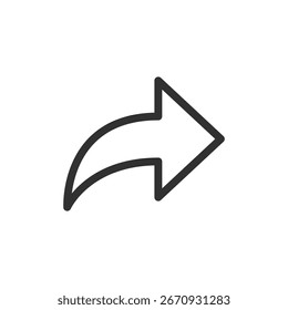 Right arrow, linear icon. Forward navigation or share action. Line with editable stroke.
