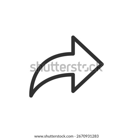 Right arrow, linear icon. Forward navigation or share action. Line with editable stroke.