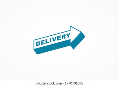 Logo nach rechts. Blaue geometrische Pfeilform mit Schatten einzeln auf weißem Hintergrund. Für Firmenlogos und Lieferlogos mit schneller Lieferung. Flaches Vectorlogo-Design-Vorlagenelement