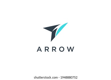 Right Arrow Up Logo. Blue Geometric Arrow Shape Cutout Style isolated on White Background. Usable for Business and Technology Logos. Flat Vector Logo Design Template Element.