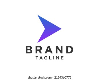 Right Arrow Logo. Blue Geometric Paper Plane Arrow Up Origami Style isolated on White Background. Usable for Business and Delivery Logos. Flat Vector Logo Design Template Element