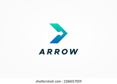 Right Arrow Logo. Blue Green Gradient Geometric Arrow Shape with Negative Space Style isolated on White Background. Flat Vector Logo Design Template Element for Business and Technology Logos.