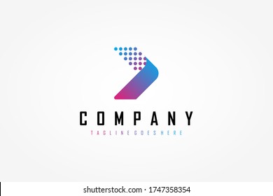 Right Arrow Logo  Blue Purple Gradient Geometric Arrow Shape and Pixel Dots Halftone Origami Style  Usable for Business   Technology Logos  Flat Vector Logo Design Template Element 