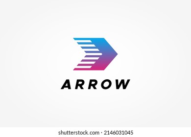 Right Arrow Logo  Blue Purple Gradient Geometric Arrow Shape and Striped Lines isolated White Background  Flat Vector Logo Design Template Element for Business   Technology Logos 