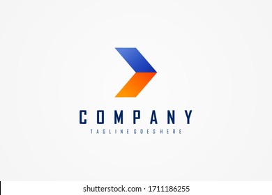 Right Arrow Logo. Blue and Red Gradient Geometric Arrow Origami Style. Usable for Business and Technology Logos. Flat Vector Logo Design Template Element.