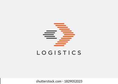 Right Arrow Logo. Grey and Orange Geometric Striped Lines Arrow Shape Origami Style isolated on White Background. Usable for Business and Delivery Logos. Flat Vector Logo Design Template Element.