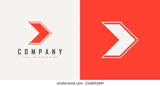 Right Arrow Logo. Red Geometric Arrow Shape with Outline isolated on Double Background. Flat Vector Logo Design Template Element for Business and Technology Logos.