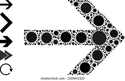 Right arrow mosaic icon. Vector mosaic done with scattered virus cell icons. Virus cell mosaic right arrow icon and more icons. Right arrow mosaic for isolation templates.