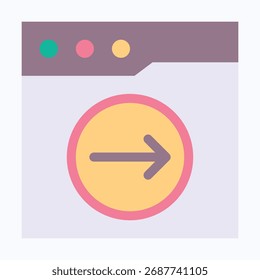 Right Arrow Navigation Icon Inside Browser Window, Isolated Vector Flat Style Icon. 
