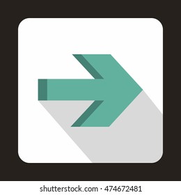 Right arrow on white background icon in flat style with long shadow