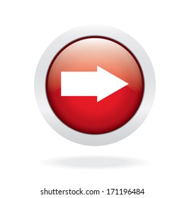 right arrow red glossy button with white background