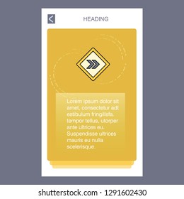 Right arrow road sign  mobile vertical banner design design. Vector