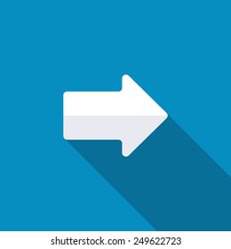 Right arrow symbol on blue background,clean vector. Long shadow
