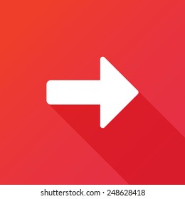 Right arrow symbol on red background,clean vector. Long shadow