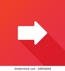 Right arrow symbol on red background, clean vector. Long shadow