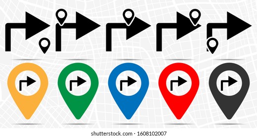 Right arrow turn icon in location set. Simple glyph, flat illustration element of arrow theme icons
