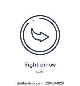 right arrow with turn icon from user interface outline collection. Thin line right arrow with turn icon isolated on white background.