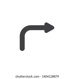 Right arrow vector icon. filled flat sign for mobile concept and web design. Arrow angle right glyph icon. Symbol, logo illustration. Vector graphics