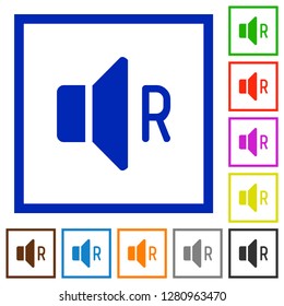 Right audio channel flat color icons in square frames on white background