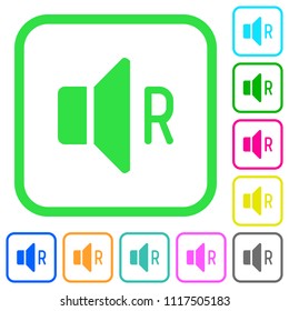 Right audio channel vivid colored flat icons in curved borders on white background