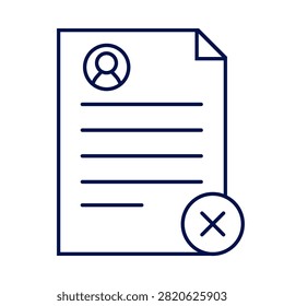 Right to be forgotten icon with profile document and delete mark. Vector illustration, flat design