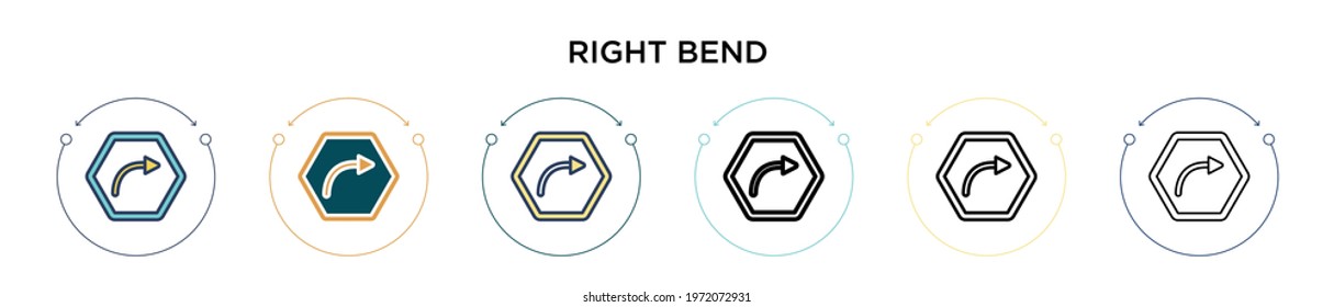 Right bend sign icon in filled, thin line, outline and stroke style. Vector illustration of two colored and black right bend sign vector icons designs can be used for mobile, ui, web