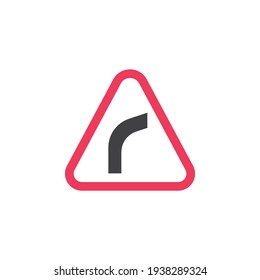 Right bend warning road sign flat icon, vector sign, colorful pictogram isolated on white. Symbol, logo illustration. Flat style design