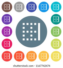 Right border flat white icons on round color backgrounds. 17 background color variations are included.