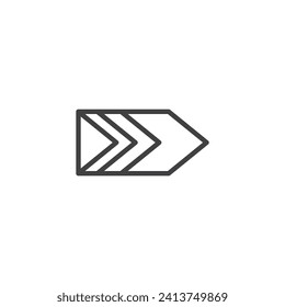 Right chevron arrows line icon. linear style sign for mobile concept and web design. Chevron arrows outline vector icon. Symbol, logo illustration. Vector graphics