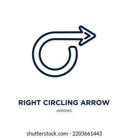 right circling arrow icon from arrows collection. Thin linear right circling arrow, arrow, direction outline icon isolated on white background. Line vector right circling arrow sign, symbol for web 