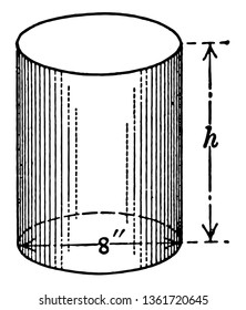 En un cilindro circular derecho, dos extremos circulares planos son paralelos entre sí, dibujo vintage de línea o ilustración de grabado.
