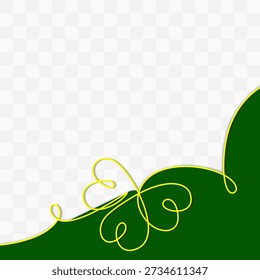 Right Corner Lower Border of Frame made of One continuous Line Clover Trefoil and Paper cut shapes. Isolated Vector illustration St Patrick Day Greetings Promo Cards Party invite, leaflet, banner, tag