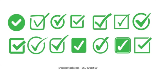 Right, Correct, check-in Green Icon Sign Vector Template 