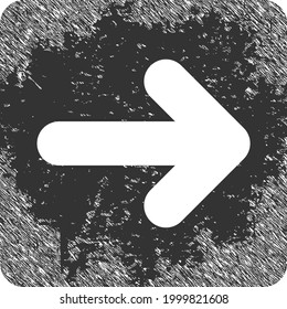 Right cursor icon with grunge effect. Isolated vector right cursor icon image with distress rubber texture on a white background.