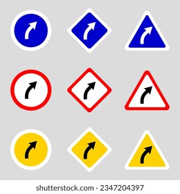 Right curve ahead sign. Vector illustration.