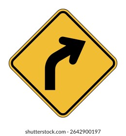 Right Curve Ahead Traffic Sign Vector – Yellow Road Warning Symbol